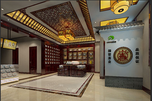 木棠镇古朴典雅的中式茶叶店大堂设计效果图